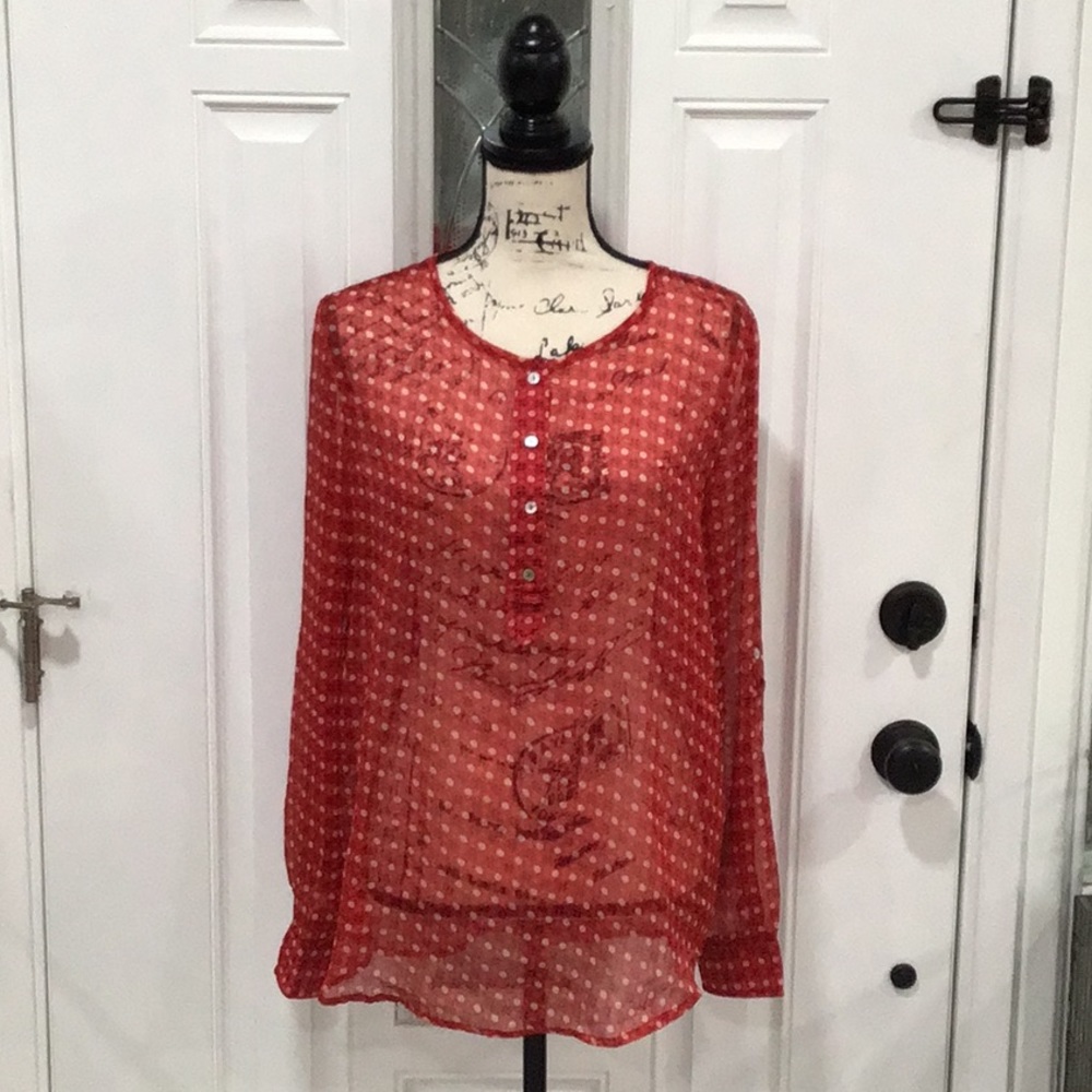 🆕 MNG Blouson Mar Sheer Long Sleeves Round Collar Button Front Blouse